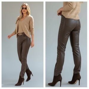 Boston Proper Women's Brown studd faux Leather Pants